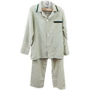 Vintage Sears Paisley/Dotted White/Green 2 Piece Pajama Set